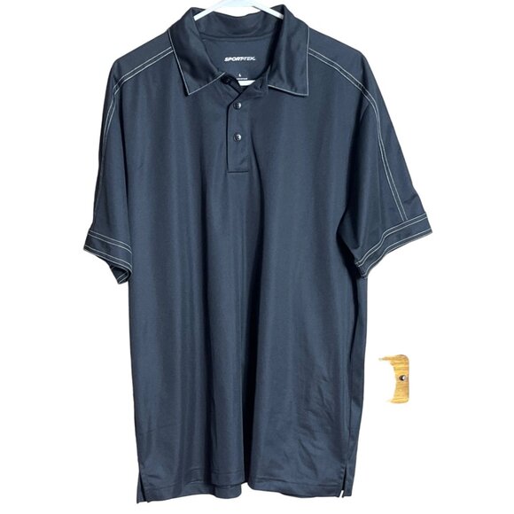 Sport-Tek Black Shirt Henley Sport Wick Polo Short Sleeve Casual Mens Size L - Picture 1 of 7